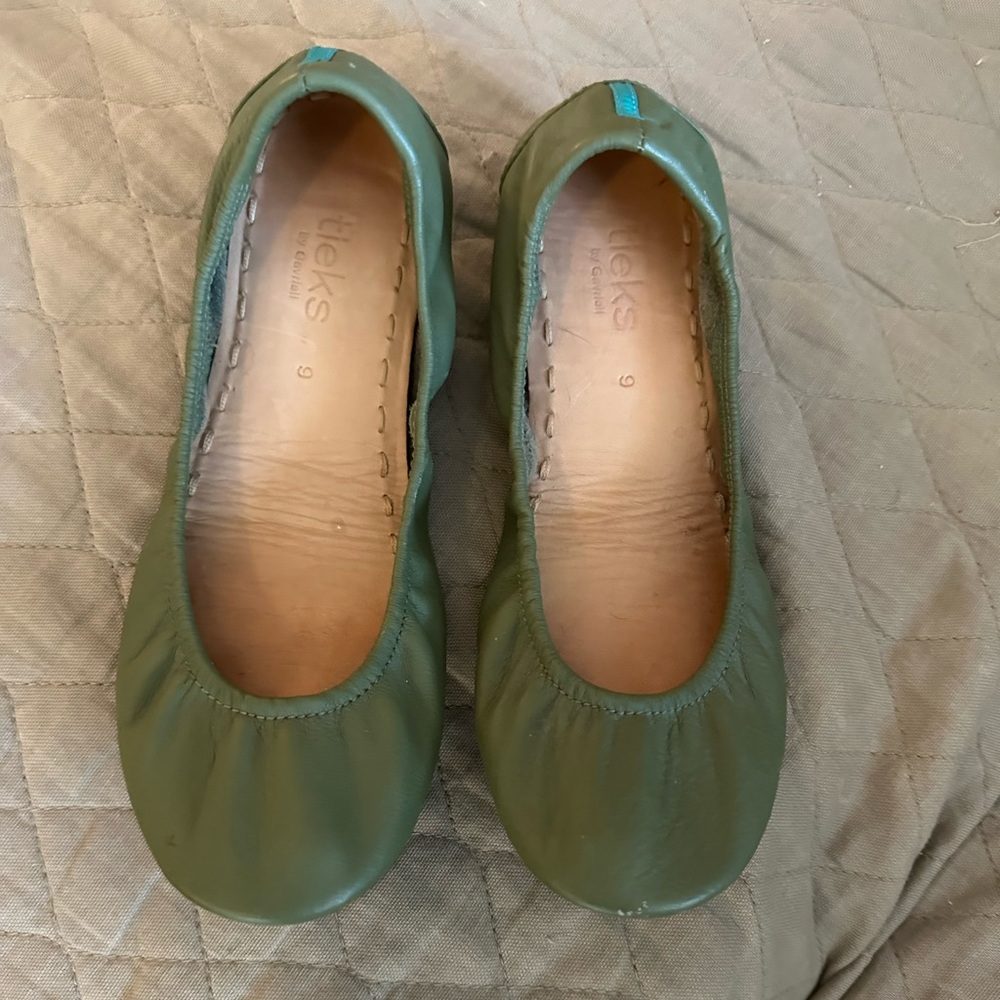 Tieks Olive Green Leather Flats